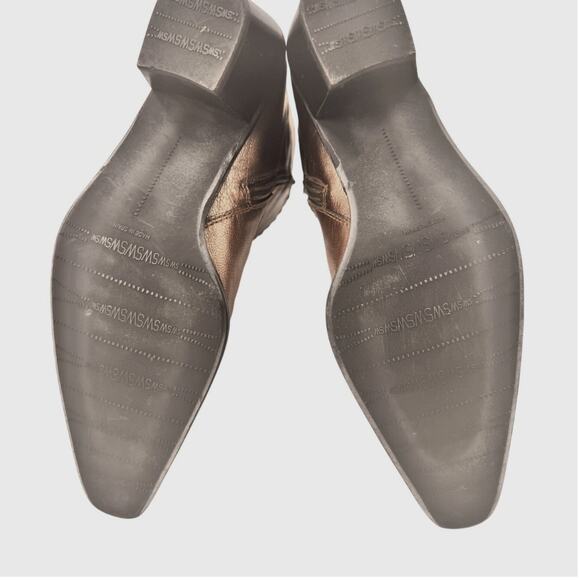 Stuart Weitzman Gold Leather Cowboy Boot 7 M Whipstitch Coastal Cowgirl Designer - Picture 10 of 16